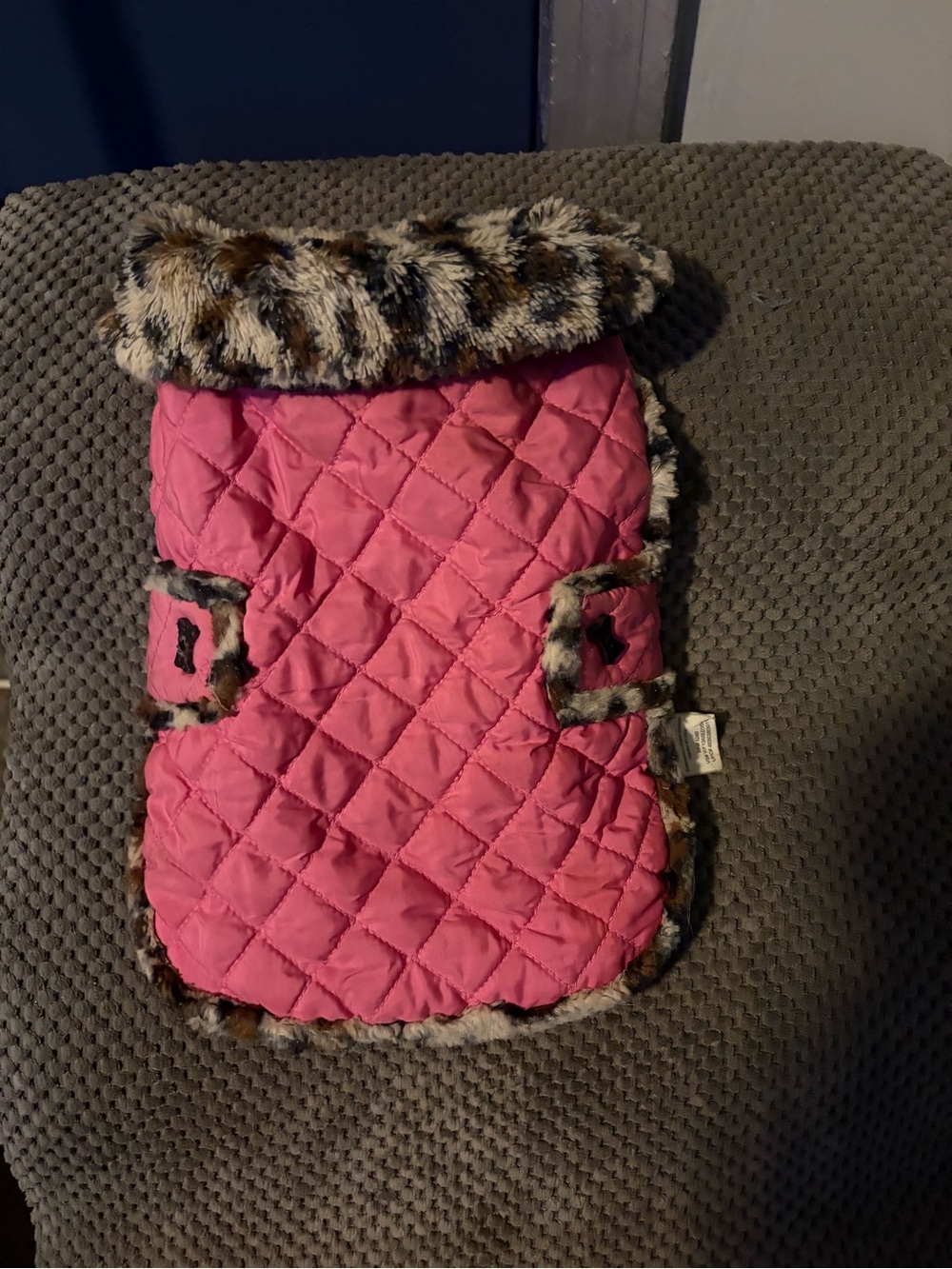Kids Pink Quilted Faux Fur-Trim Pet Coat